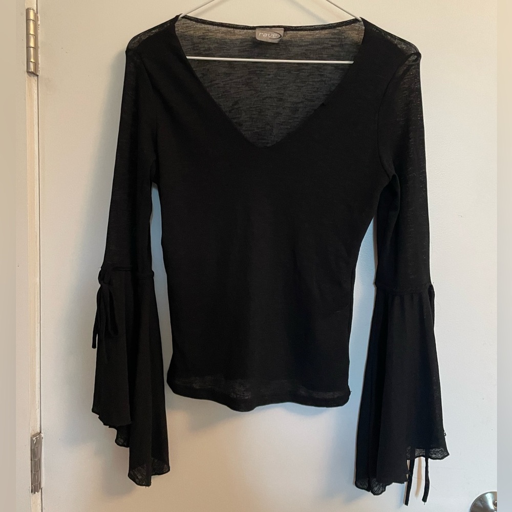 Black flair sleeve semi sheer top